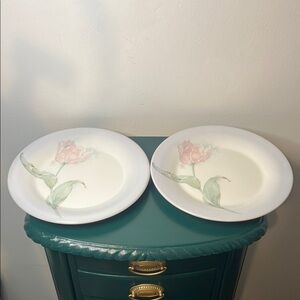 Vintage Portmeirion The Seasons Susan Ellis Pink Tulip Dinner Plates‎ Set of 2